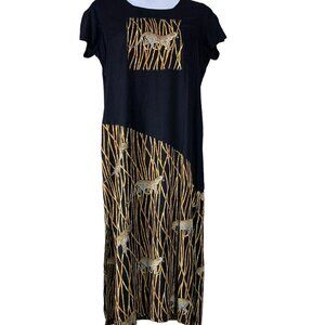 Club Mystique Size Large Dress Black Brown Animal Print Short Sleeve Midi Maxi